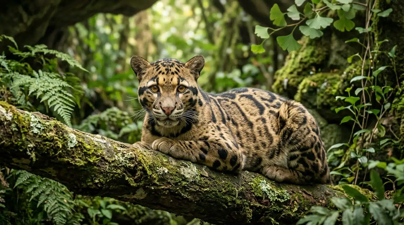 Léopard nébuleux dans la forêt souterraine cachée