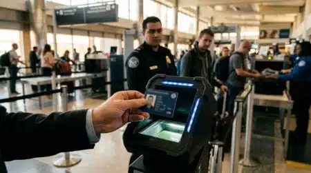 Carte d'identité présentée à un contrôle de sécurité aéroport