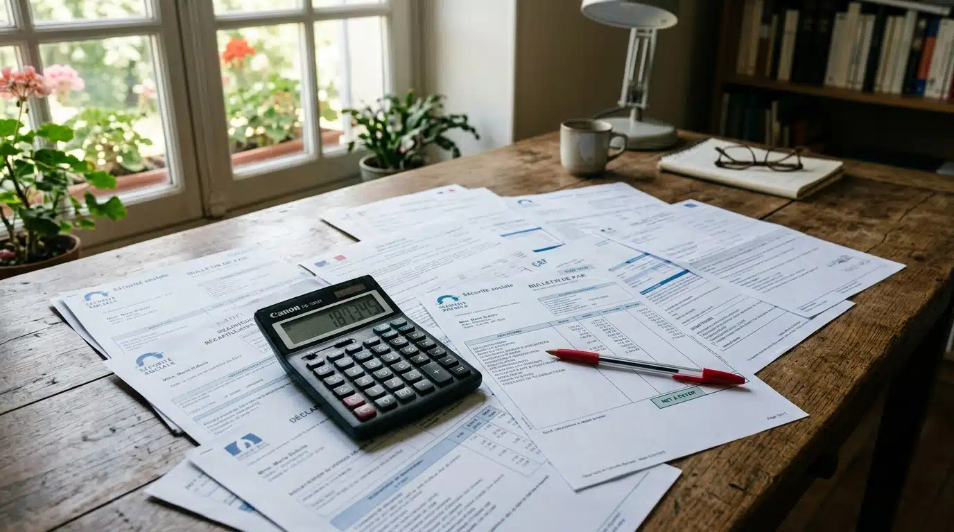 Documents administratifs et calculatrice sur un bureau