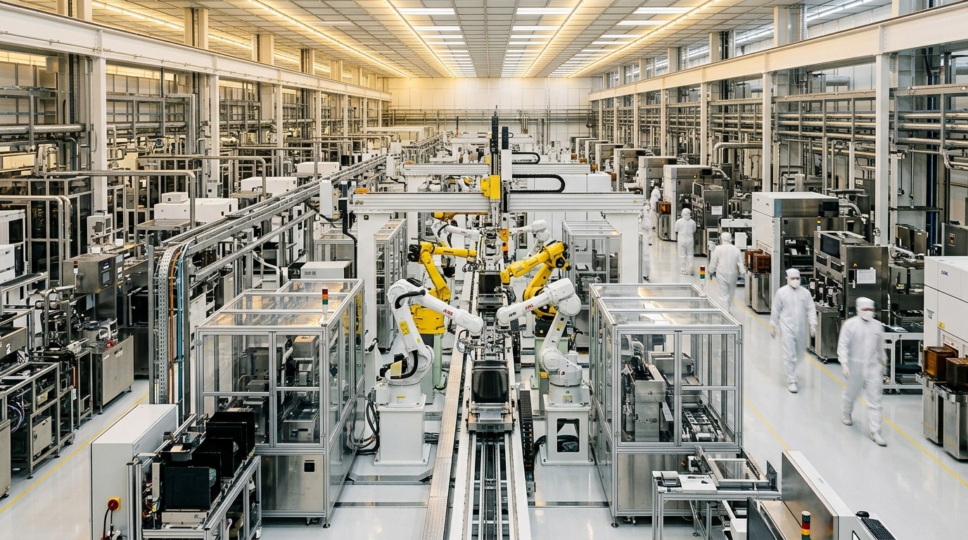 Usine de semi-conducteurs avec chaîne de production