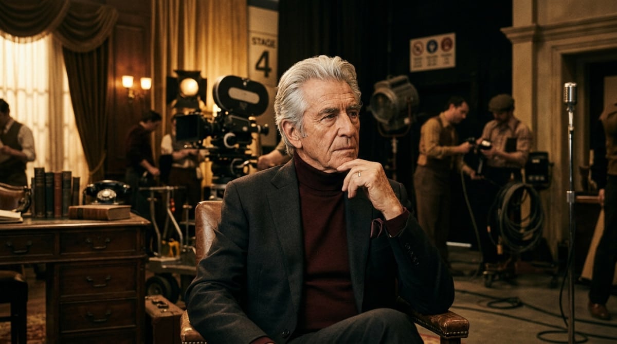 Acteur élégant sur un plateau de cinéma vintage doré