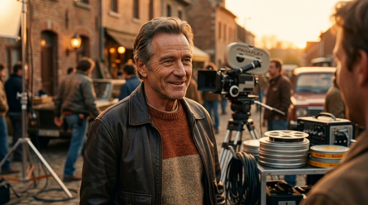 Acteur sur un tournage de cinéma à l'ambiance dorée