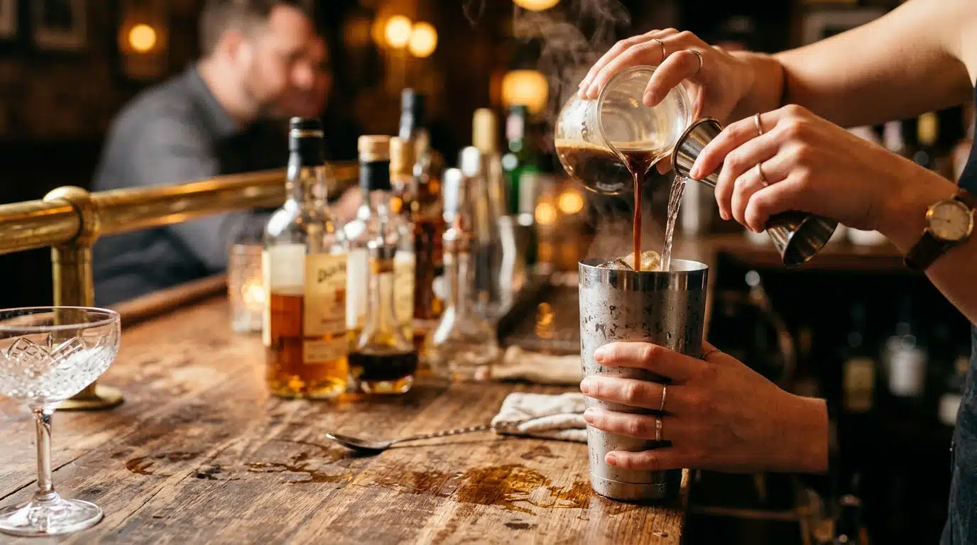 Préparation du cocktail glacé au café dans un shaker