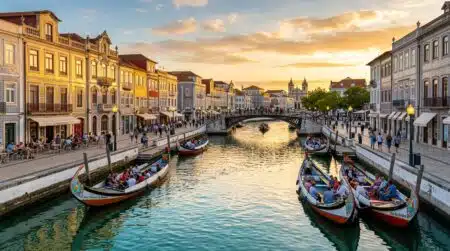 Canal coloré avec bateaux traditionnels à Aveiro