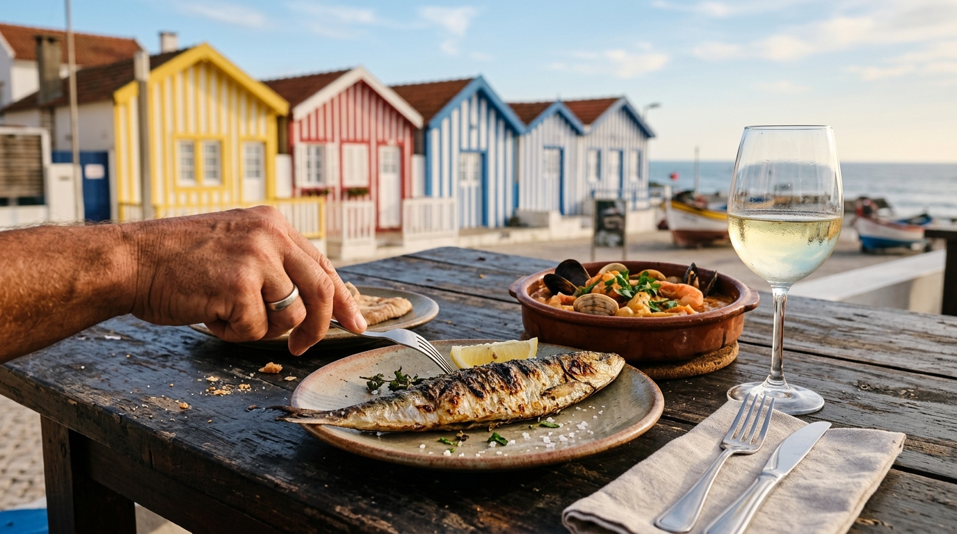 Table de restaurant portugais avec poisson grillé