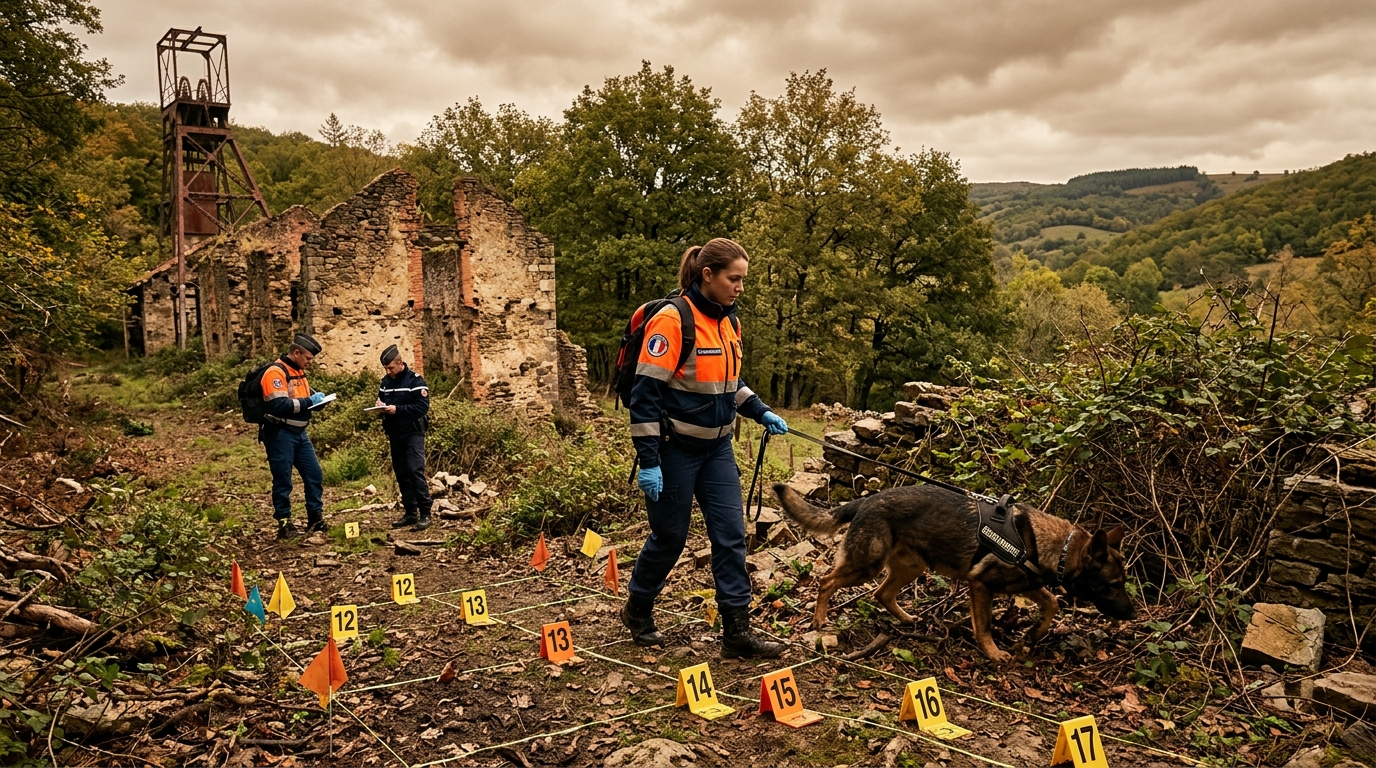 Équipe de recherche et chiens cadavériques sur le terrain
