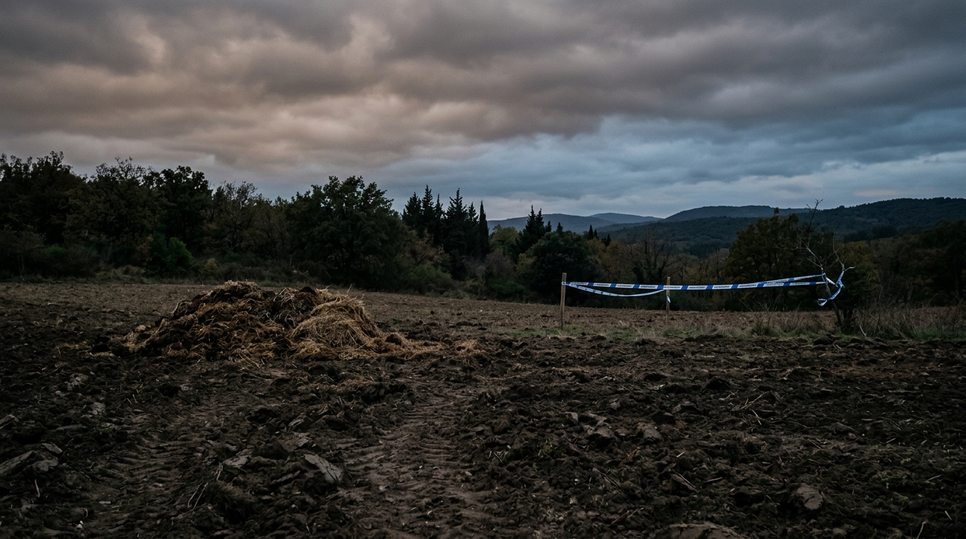 Champ isolé à la campagne au crépuscule avec terreau