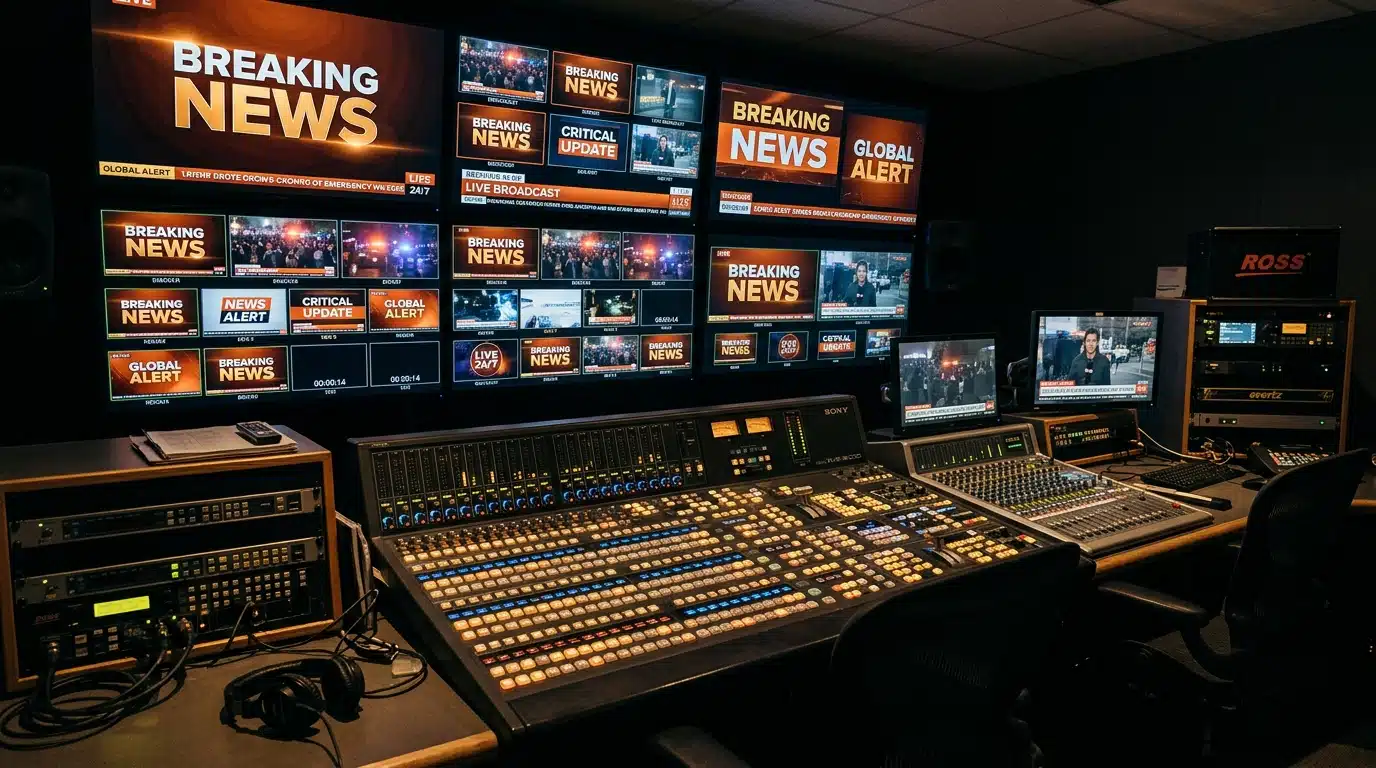 Studio télé en effervescence lors d'une édition spéciale