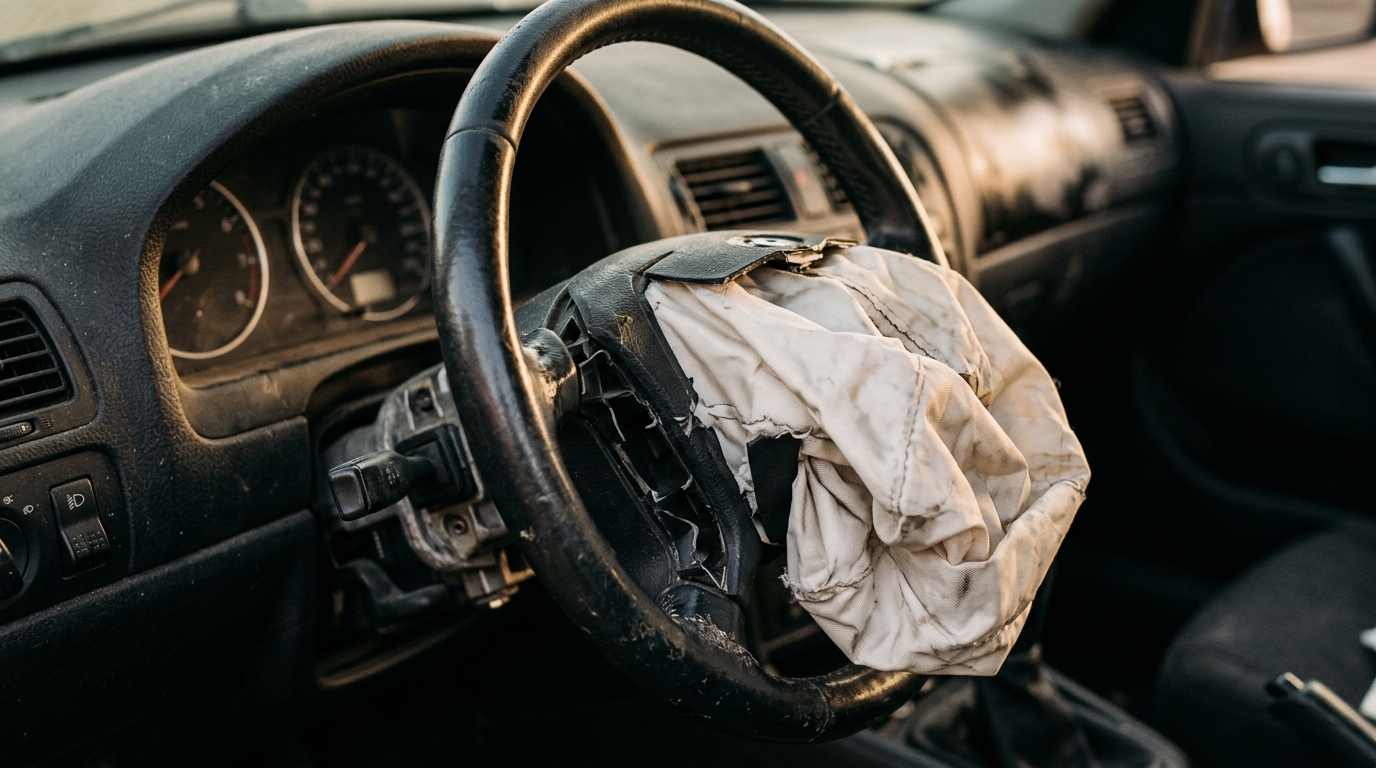 Habitacle de voiture avec airbag et volant en gros plan