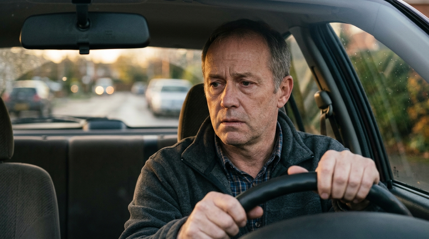 Conducteur anonyme au volant l'air inquiet