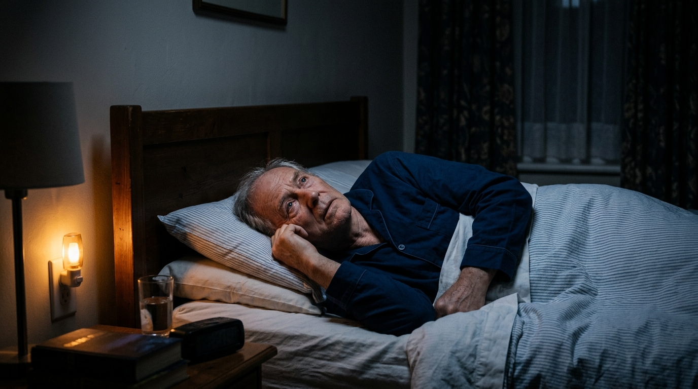 Homme âgé insomniaque, lien entre sommeil et Alzheimer