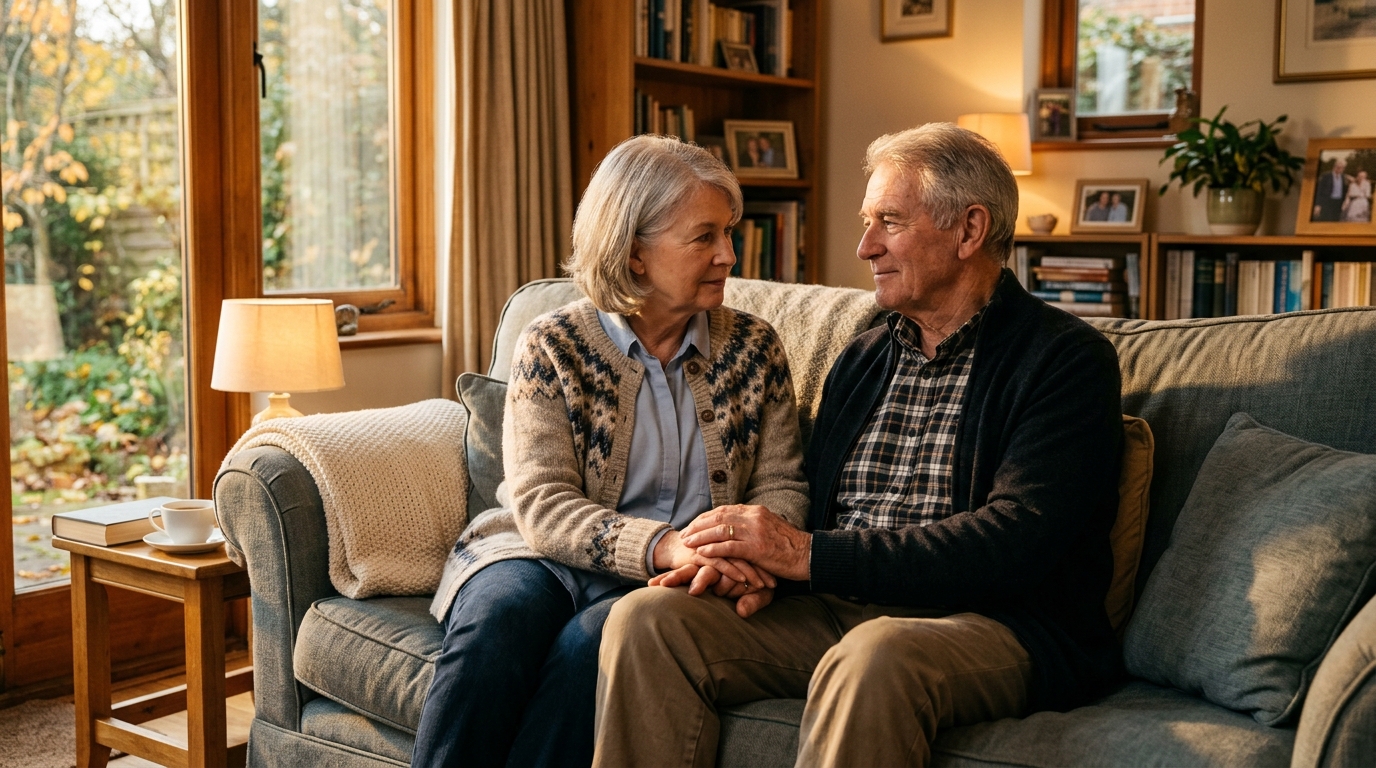 Couple de seniors se soutenant face à la maladie