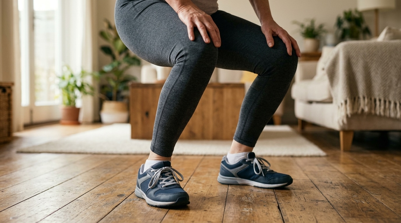 Exercice de squat au sol dans un salon