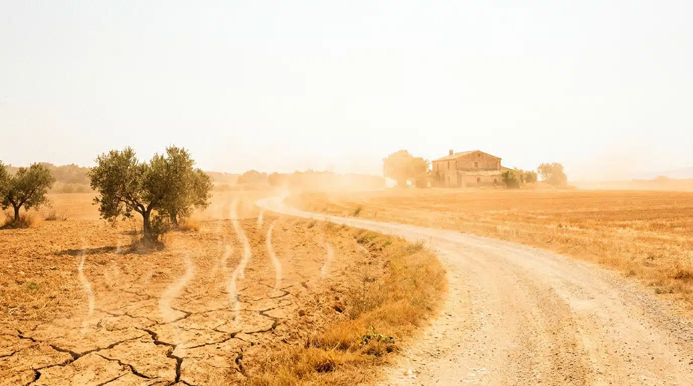 Paysage français desséché sous une chaleur écrasante d'été