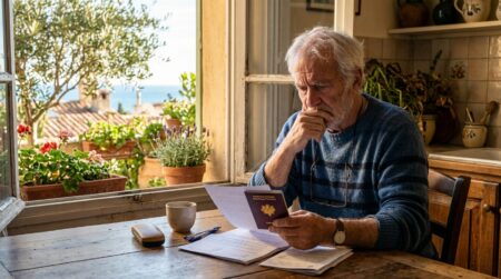 Retraité expatrié inquiet avec ses papiers administratifs