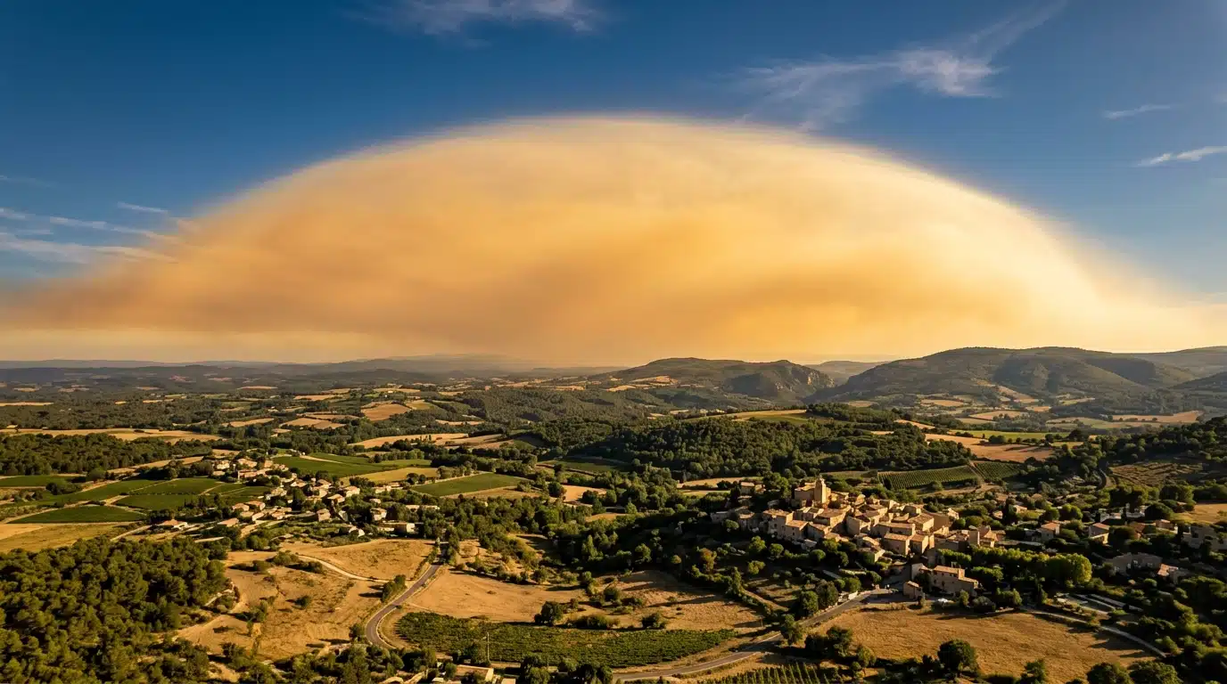 Dôme de chaleur visible au-dessus du paysage français