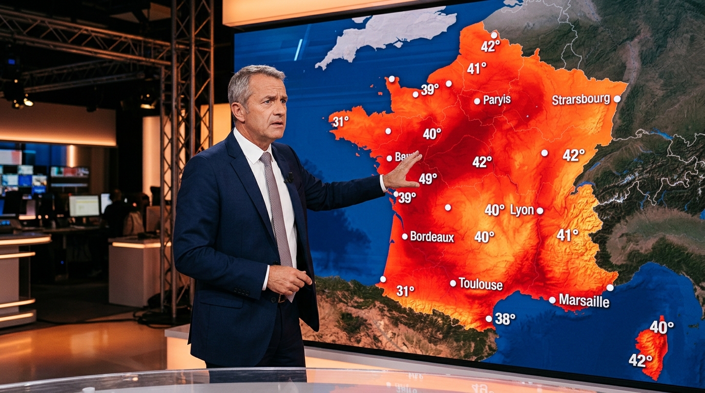 Météorologue analysant une carte de chaleur de la France