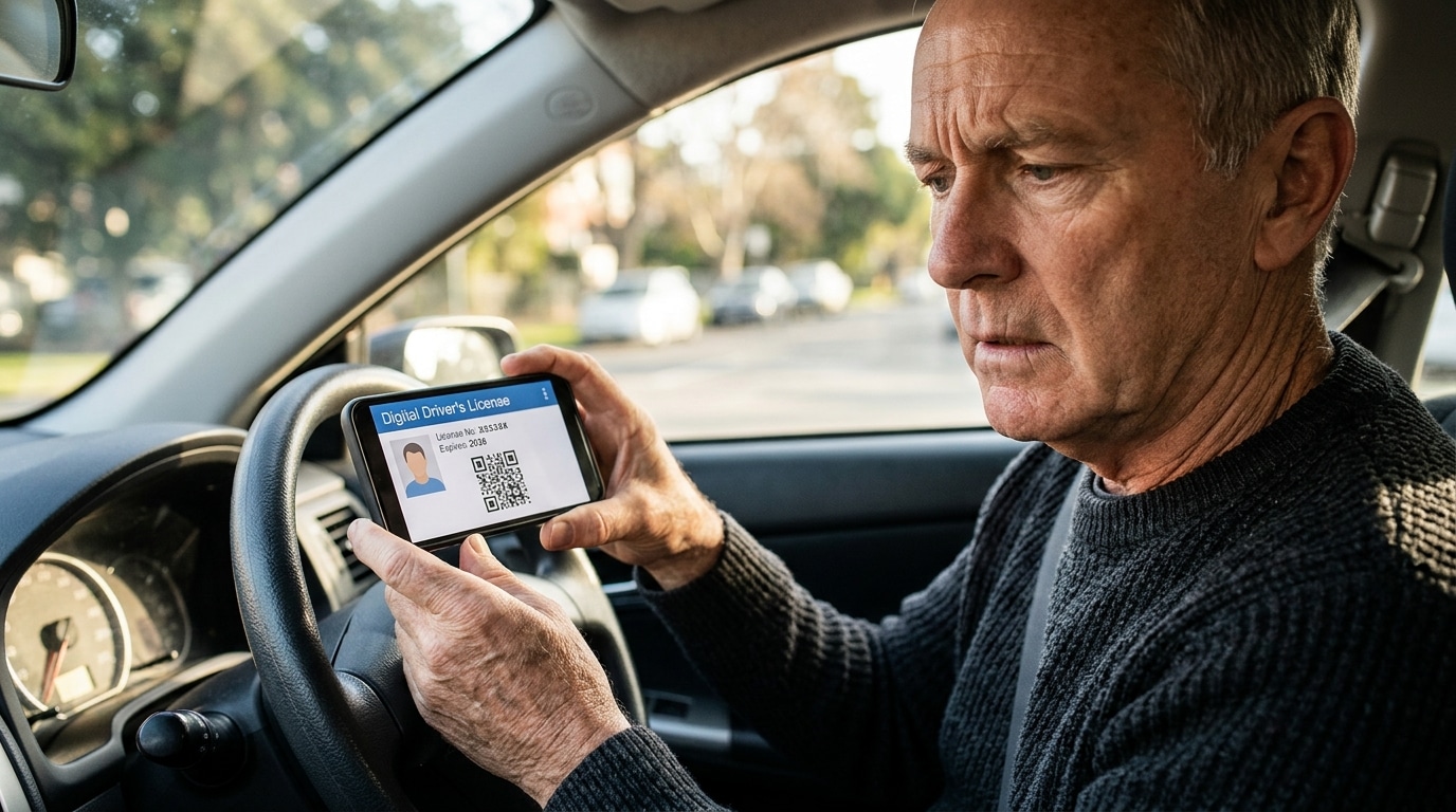Conducteur senior consultant son permis numérique sur smartphone