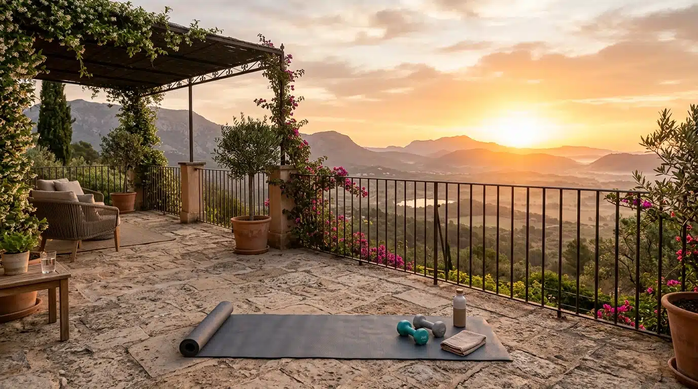 Terrasse au lever du soleil pour une séance de cardio léger