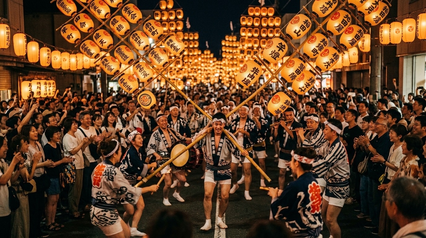 Festival traditionnel japonais avec lanternes à Akita