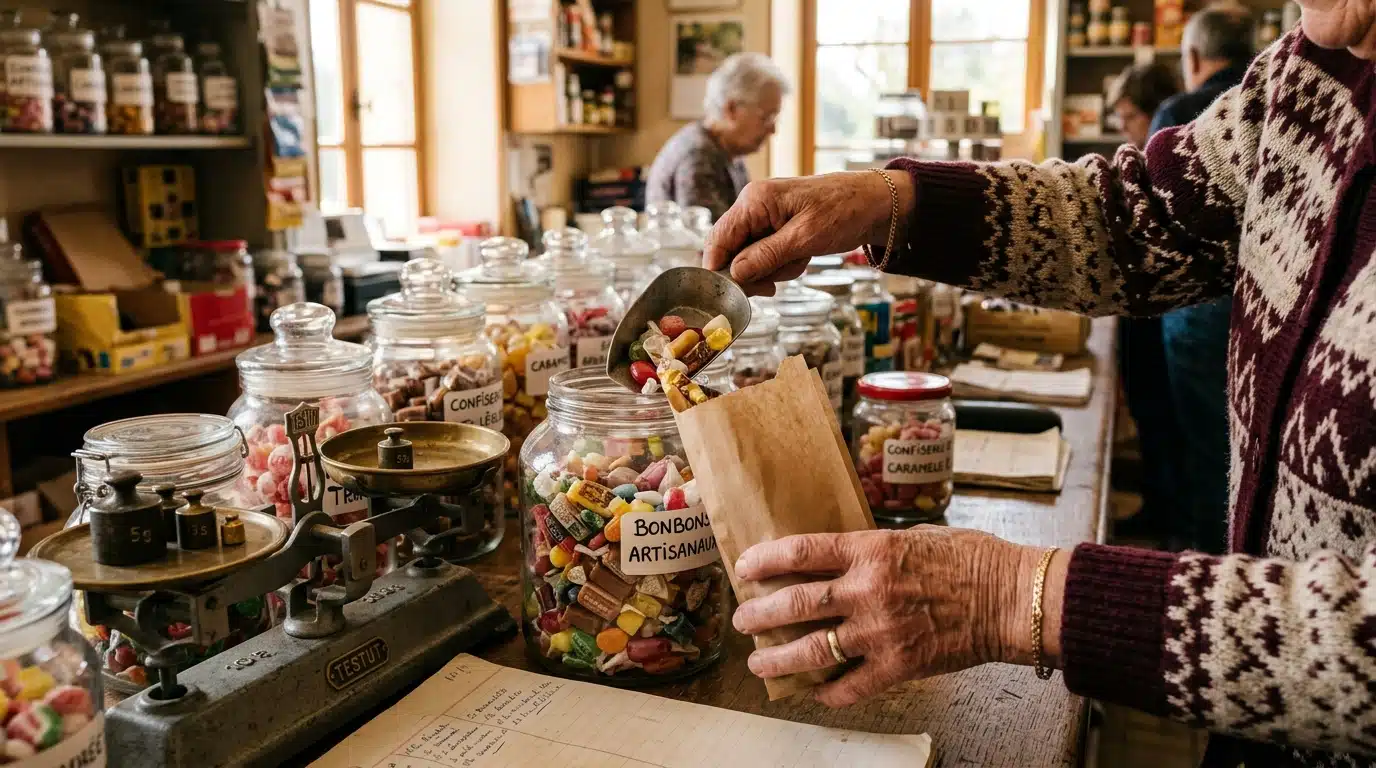 Gros plan sur des mains servant des bonbons au bocal