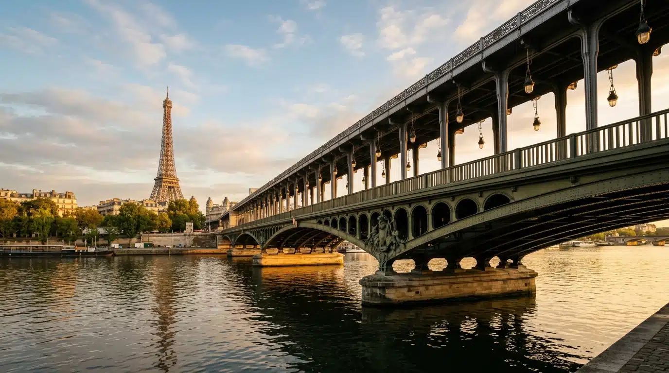 Pont de Bir-Hakeim à Paris sous la lumière dorée
