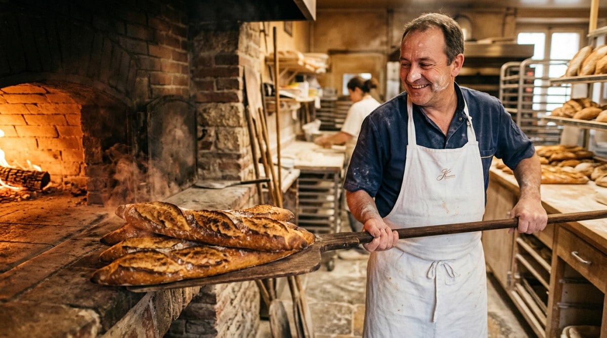 Baguettes dorées sortant du four avec grignes ouvertes