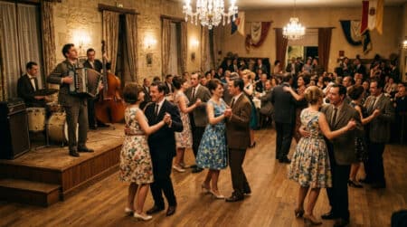 Bal populaire dans une salle des fêtes des années 60