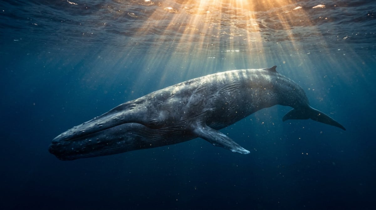 Baleine bleue nageant dans l'océan profond