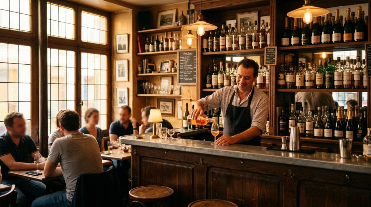 Bar avec whisky rhum et champagne en soirée