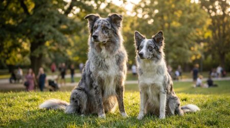 Deux bergers de tailles différentes côte à côte dehors