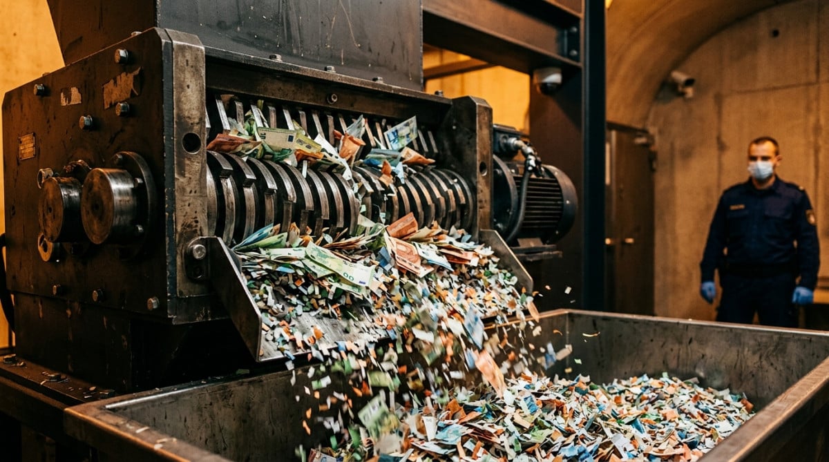 Billets de banque déchiquetés en confettis