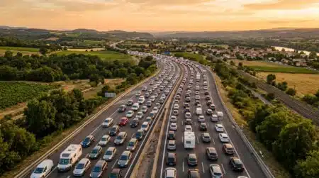 Embouteillage sur autoroute française lors du chassé-croisé estival