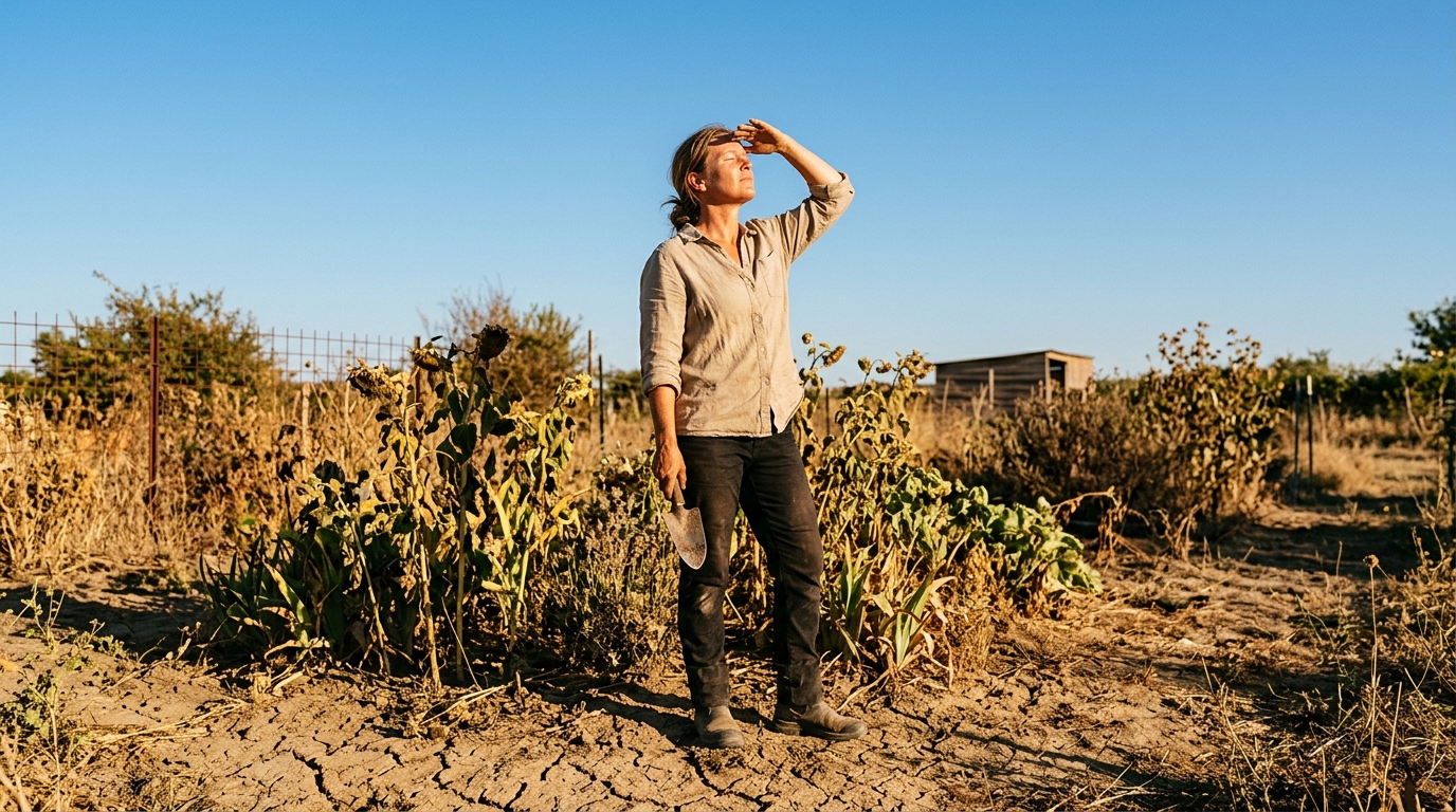 Femme observant un ciel sans nuage au jardin