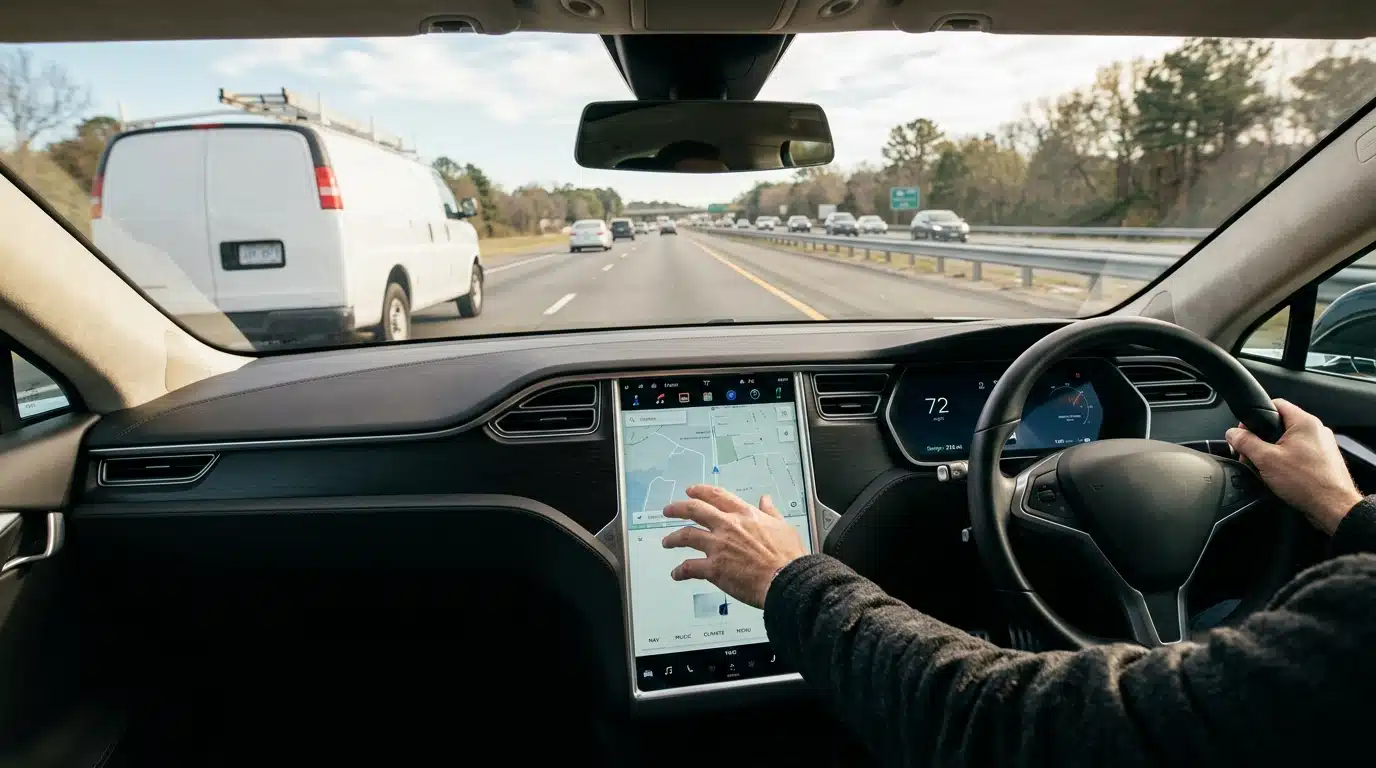 Tableau de bord de voiture électrique sur autoroute