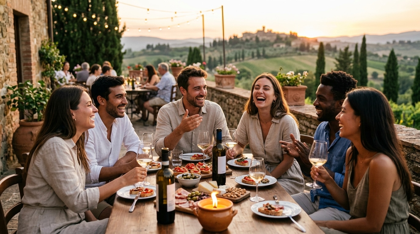 Terrasse d'été avec bougie citronnelle et apéro entre amis