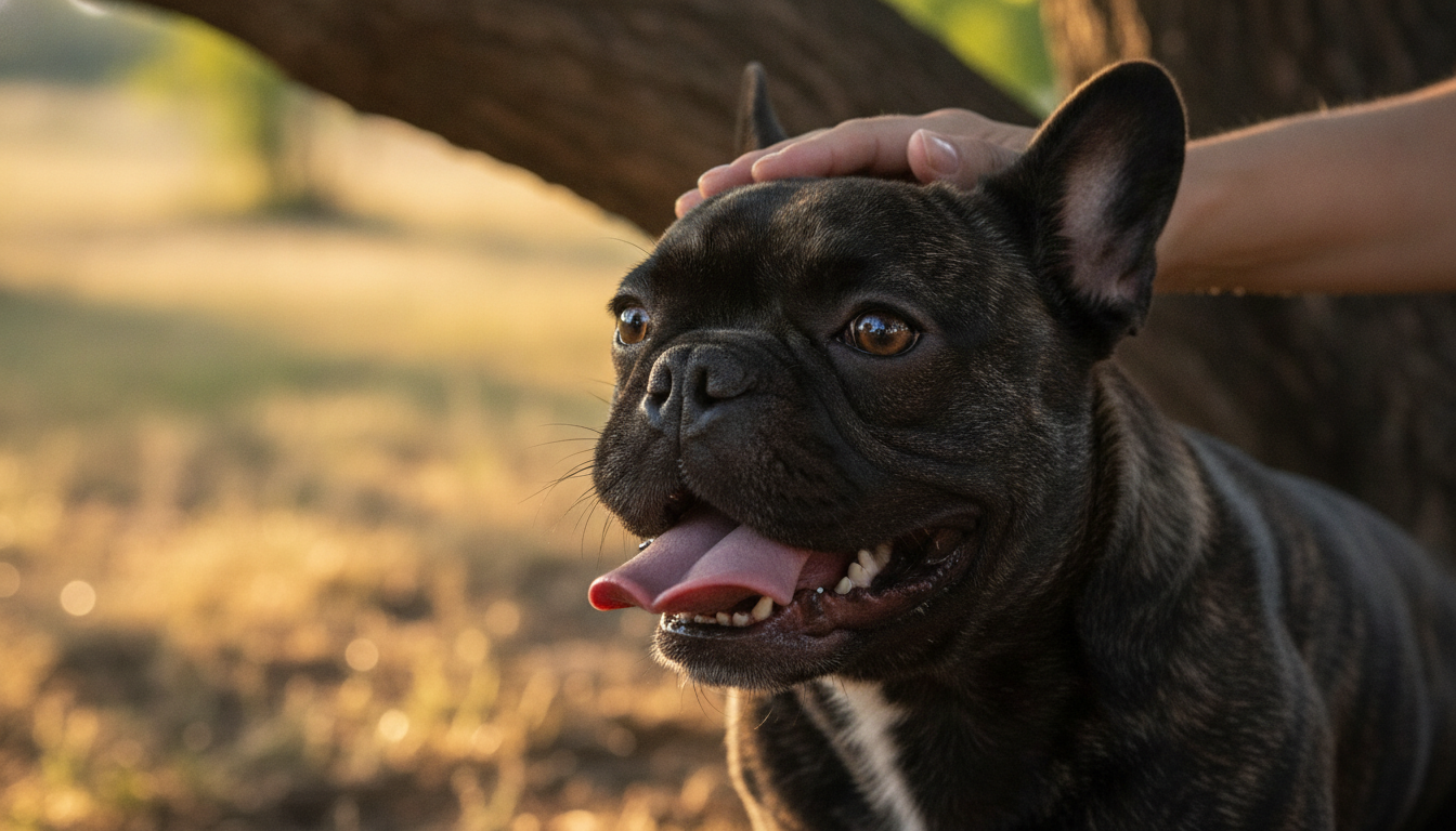 Bouledogue français haletant à l'ombre en pleine chaleur