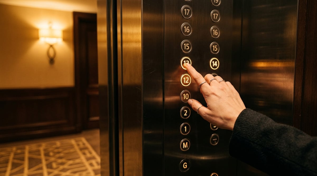 Bouton d'ascenseur passant directement du 12 au 14