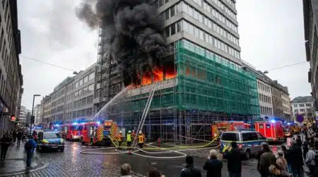 Incendie et fumée sur la tour Oxy à Bruxelles