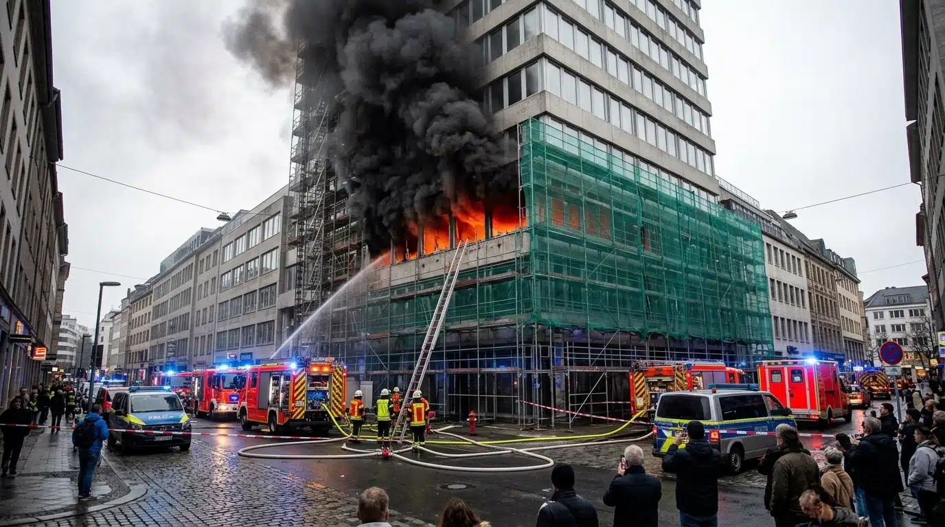 Incendie et fumée sur la tour Oxy à Bruxelles