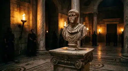 Buste romain effacé symbolisant l'assassinat de Geta par Caracalla