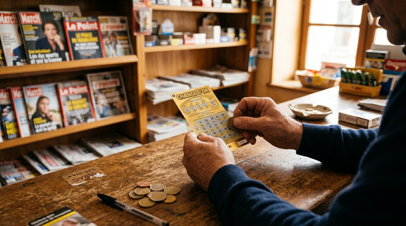 Main tenant un ticket de jeu Cash sur comptoir