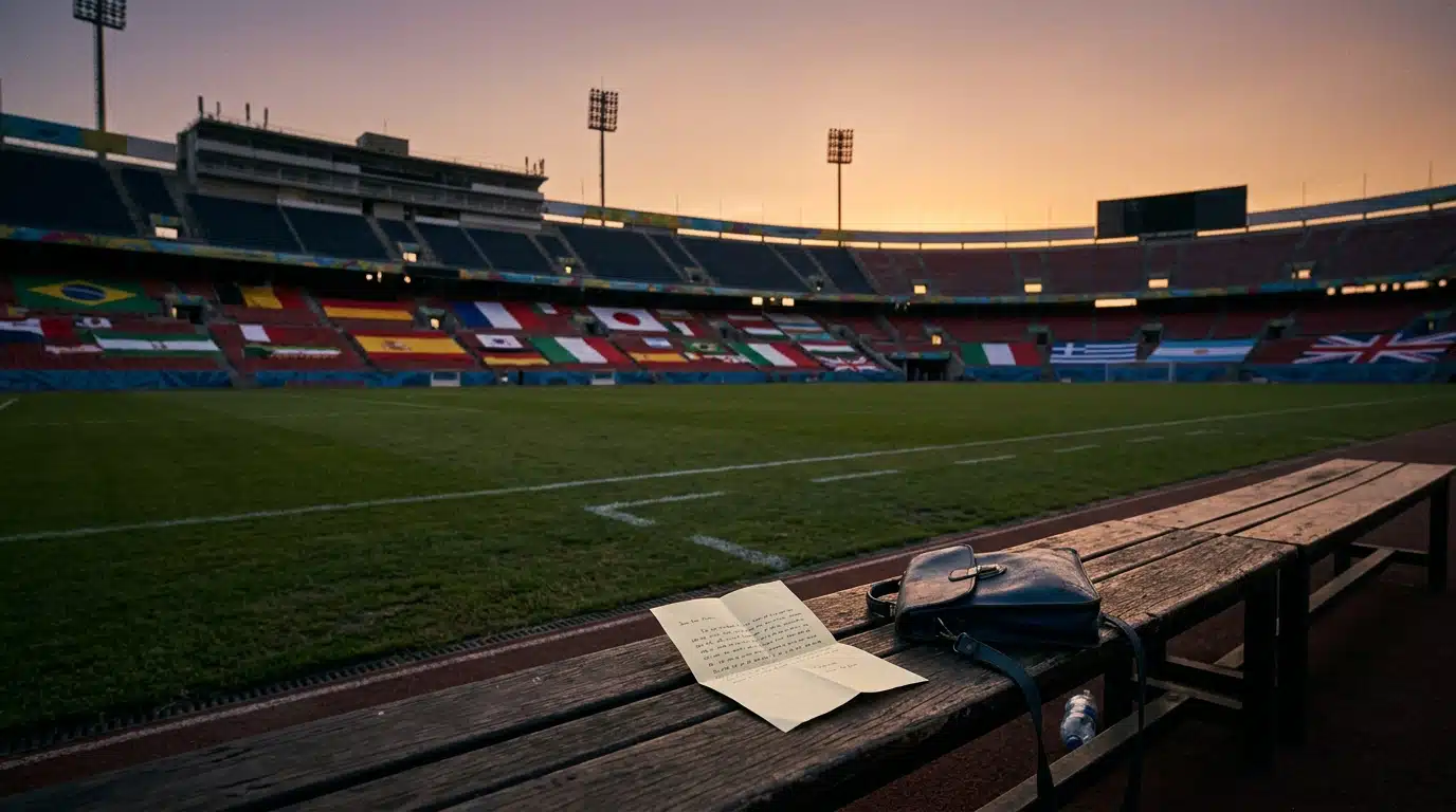 Stade vide au crépuscule après une finale
