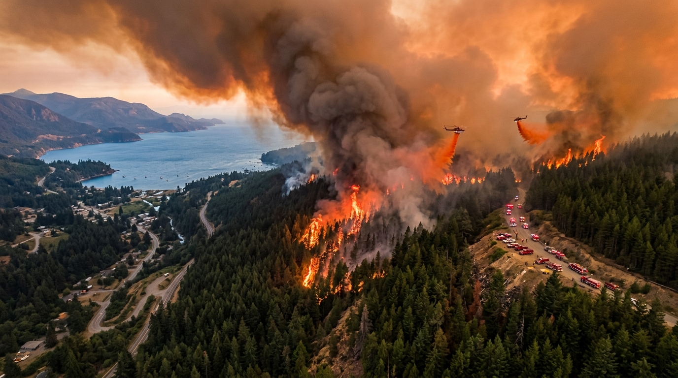 Incendie ravageant la forêt près du bassin d'Arcachon