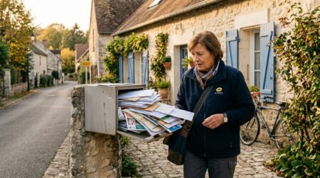 Boîte aux lettres débordant de courrier devant une maison