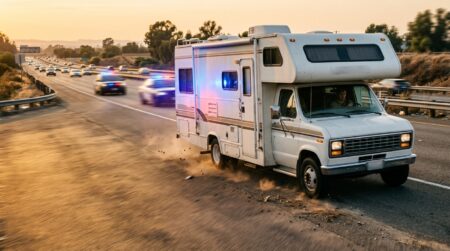 Camping-car roulant à toute vitesse sur autoroute