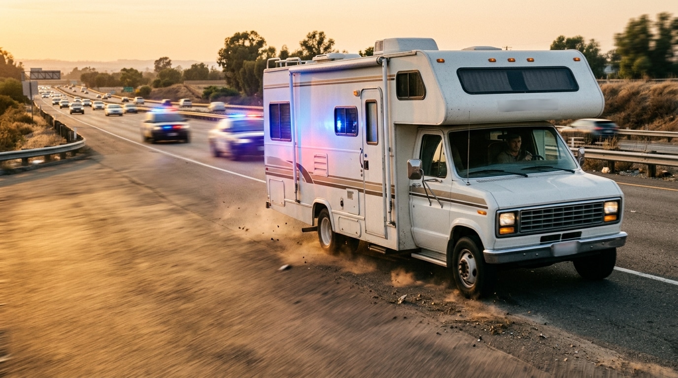 Camping-car roulant à toute vitesse sur autoroute
