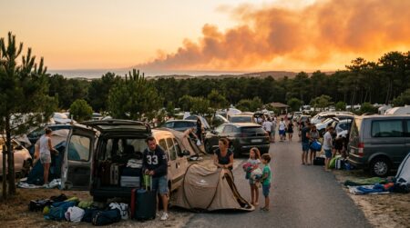 Camping de Lacanau évacué avec fumée à l'horizon