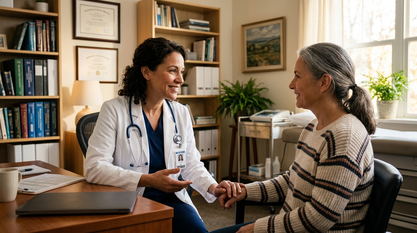 Médecin rassurant une patiente lors d'une consultation