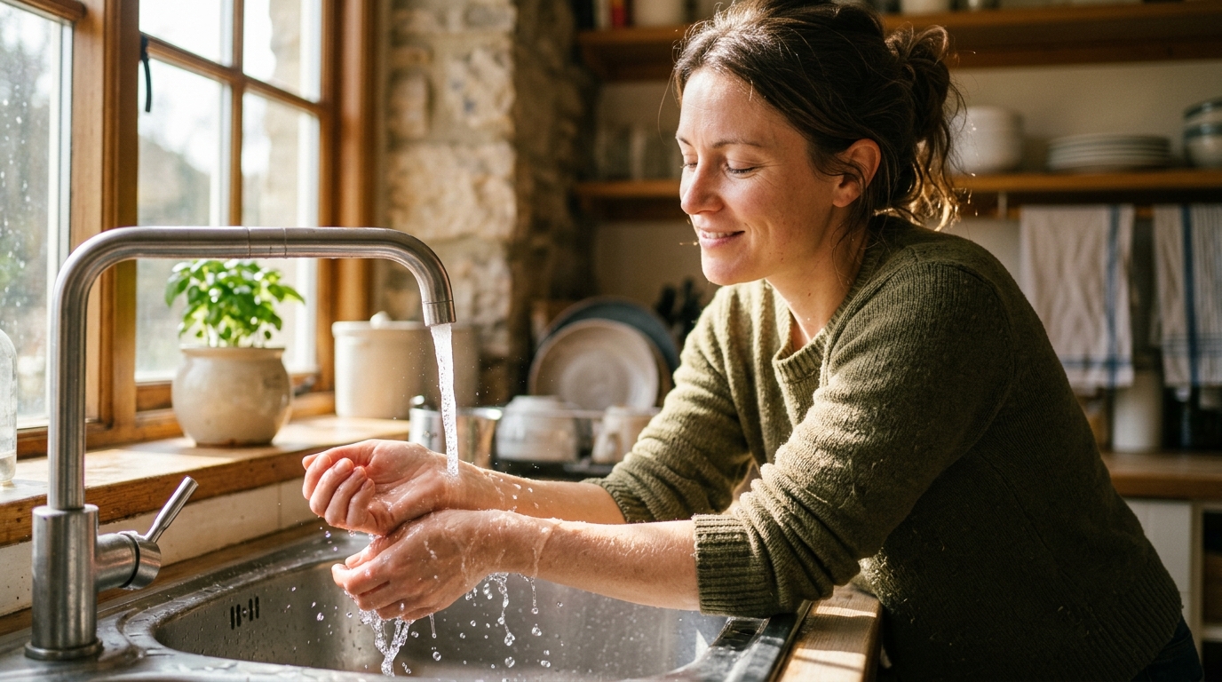 Poignets sous l'eau froide pour lutter contre la canicule